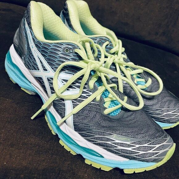 ASICS GEL NIMBUS 18 Grey Turquoise Lime Womens Size 7 US 38 EUR Medium B Width - Picture 1 of 8